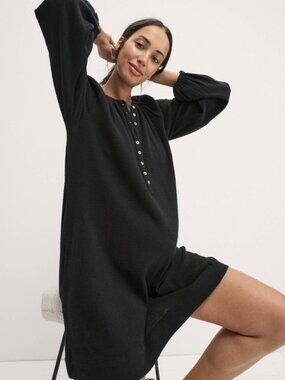 HATCH Collection Katia Dress Black Crinkle Gauze Henley Mini Maternity M 2
